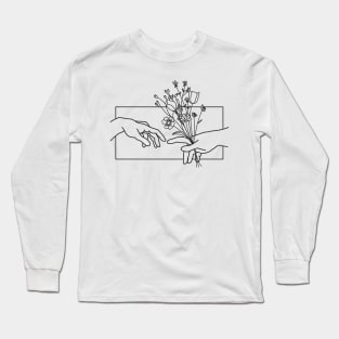 Michelangelo Minimalist Hand Giving Flowers Funny Valentine’s Day Long Sleeve T-Shirt